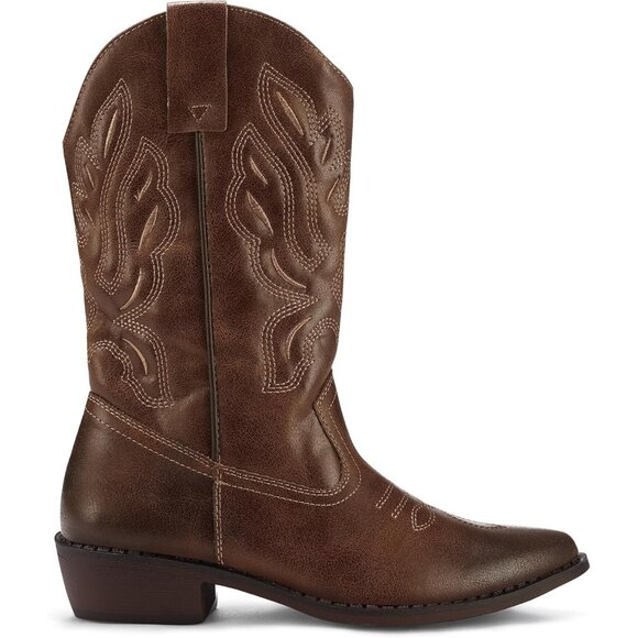 mysoft Women's Western Cowboy Boots Mid Calf Pointed Toe Cowgirl Shoes - Picture 2 of 6